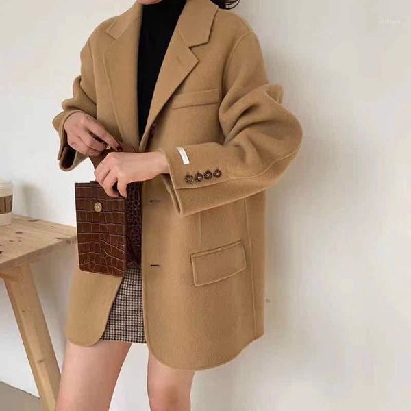 women's wool & blends women 2021 autumn winter classic warm overcoats female casual lapel single-breasted loose coats vintage chic outw, Black
women's wool & blends women 2021 autumn winter classic warm overcoats female casual lapel single-breasted loose coats vintage chic outw, Black