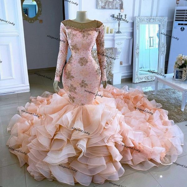blush champagne african wedding dresses with ruffles train beaded mermaid bridal gowns long sleeves arabic islamic abaya robe de mariage, White
blush champagne african wedding dresses with ruffles train beaded mermaid bridal gowns long sleeves arabic islamic abaya robe de mariage, White