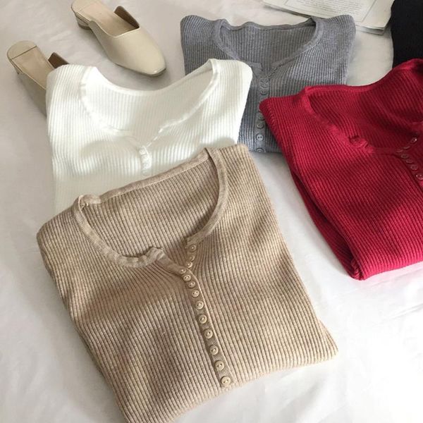 slim knitted women sweater and pullovers long-sleeved button all match solid female pulls outwear women's sweaters, White;black
slim knitted women sweater and pullovers long-sleeved button all match solid female pulls outwear women's sweaters, White;black