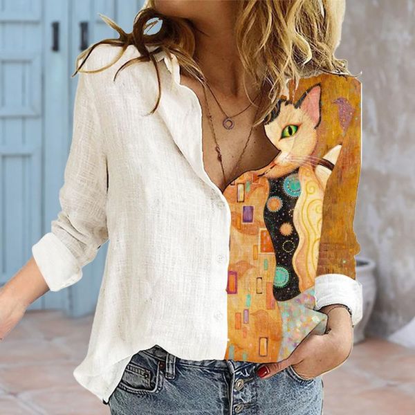 women's blouses & shirts summer casual patchwork shirt cute cat long sleeve ladies button blouse women elegant turn-down collar street, White
women's blouses & shirts summer casual patchwork shirt cute cat long sleeve ladies button blouse women elegant turn-down collar street, White