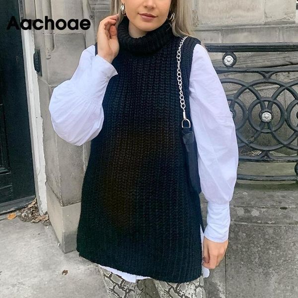 aachoae women solid color turtleneck vest sweater casual sleeveless knitted pullover jumpers chic waistcoat female women's sweaters, White;black
aachoae women solid color turtleneck vest sweater casual sleeveless knitted pullover jumpers chic waistcoat female women's sweaters, White;black