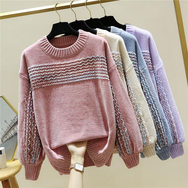 women's sweaters 2021 autumn winter thick oversize sweater pullover female long sleeve o neck striped knit jumper loose casual women cl, White;black
women's sweaters 2021 autumn winter thick oversize sweater pullover female long sleeve o neck striped knit jumper loose casual women cl, White;black