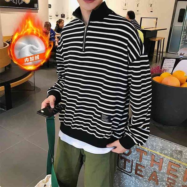 men's hoodies & sweatshirts stand collar thicken velvet striped cotton casual sweatshirt loose in warm pullover high street coat m, Black
men's hoodies & sweatshirts stand collar thicken velvet striped cotton casual sweatshirt loose in warm pullover high street coat m, Black