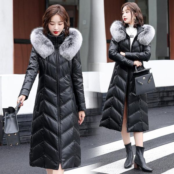 women's leather & faux sheepskin coats fur collar hooded jackets thick warm 90% white duck down long genuine overcoat, Black
women's leather & faux sheepskin coats fur collar hooded jackets thick warm 90% white duck down long genuine overcoat, Black