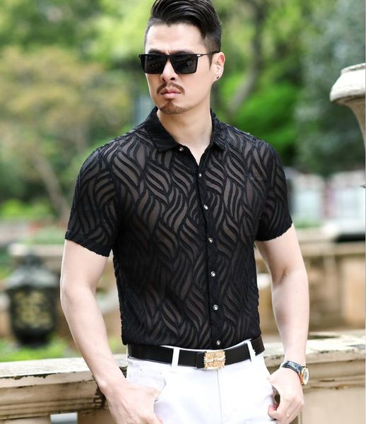 men's casual shirts short mens sleeve summer party transparent shirt black white see through slim fit thin silk soft comfortable, White;black
men's casual shirts short mens sleeve summer party transparent shirt black white see through slim fit thin silk soft comfortable, White;black
