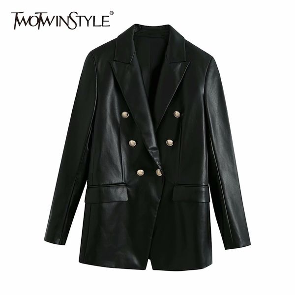 twotwinstyle casual pu leather blazer for women v neck long sleeve double breasted solid jackets female fashion autumn 210517, Black
twotwinstyle casual pu leather blazer for women v neck long sleeve double breasted solid jackets female fashion autumn 210517, Black