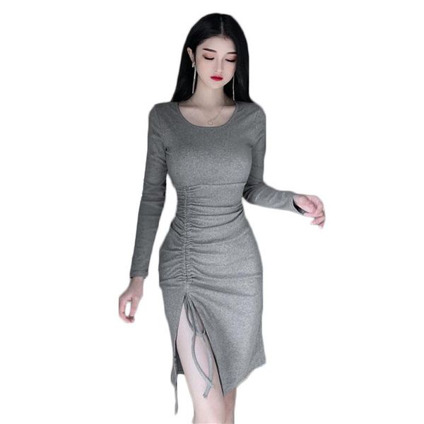 casual dresses bodycon tight dress women spring and autumn slim female long sleeve mid-long drawstring split ns2696, Black;gray
casual dresses bodycon tight dress women spring and autumn slim female long sleeve mid-long drawstring split ns2696, Black;gray