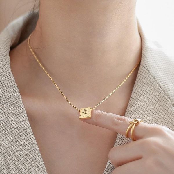 pendant necklaces chinese style double lucky letter gold color women female fashion vintage party clavicle chain jewelry gift, Silver
pendant necklaces chinese style double lucky letter gold color women female fashion vintage party clavicle chain jewelry gift, Silver