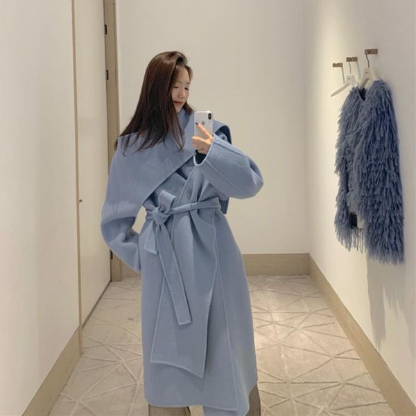 women's wool & blends women 2021 fashion with belt loose woolen jacket vintage long sleeve irregular coat female elegant outerwear chic, Black
women's wool & blends women 2021 fashion with belt loose woolen jacket vintage long sleeve irregular coat female elegant outerwear chic, Black