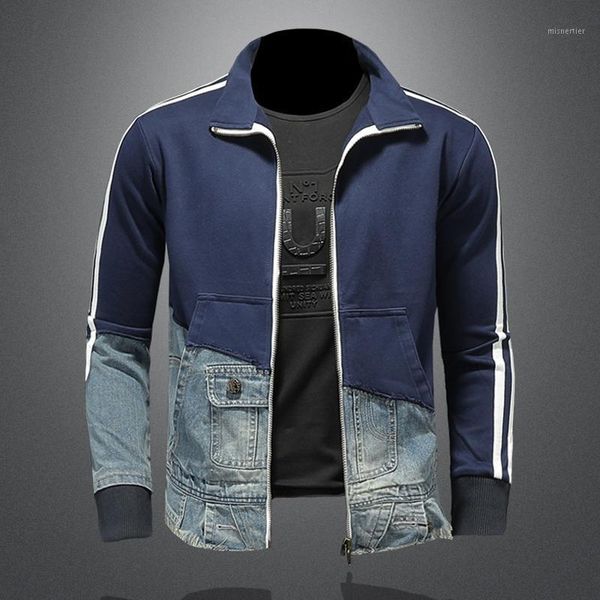 spring fall men's patchwork zipper slim street long sleeve denim jacket jackets, Black;brown
spring fall men's patchwork zipper slim street long sleeve denim jacket jackets, Black;brown