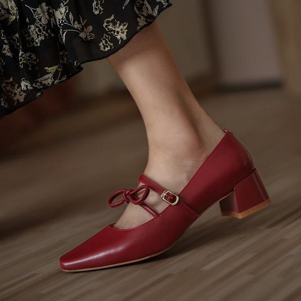 dress shoes kmeioo classic shallow woman square toe chunky heels retro med heel pumps buckle strap cowskin, Black