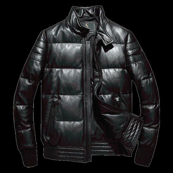 men's leather & faux 100% genuine sheepskin jacket warm white duck down fashion stand-up collar coat chaquetas hombre gmm597, Black
men's leather & faux 100% genuine sheepskin jacket warm white duck down fashion stand-up collar coat chaquetas hombre gmm597, Black