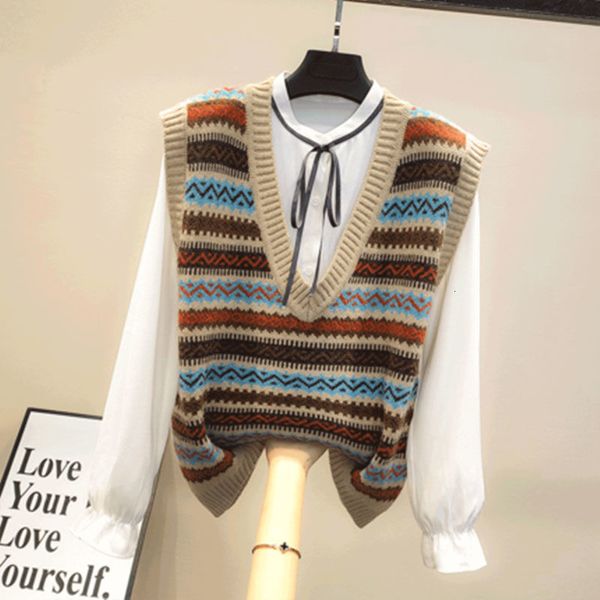 women's sweaters v-neck knitted vest women's spring and autumn loose ethnic style striped retro sleeveless sweater fashion casual, White;black
women's sweaters v-neck knitted vest women's spring and autumn loose ethnic style striped retro sleeveless sweater fashion casual, White;black