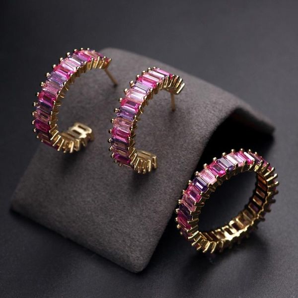 earrings & necklace gorgeous round hoop ring jewelry sets multicolor cubic zircon gold color luxury wedding bridal crystal statement, Silver
earrings & necklace gorgeous round hoop ring jewelry sets multicolor cubic zircon gold color luxury wedding bridal crystal statement, Silver