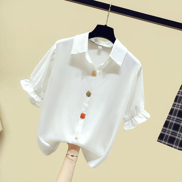 women's blouses & shirts 2021 summer flare short sleeves turn down collar ol shirt office ladies blouse blusas a3448, White
women's blouses & shirts 2021 summer flare short sleeves turn down collar ol shirt office ladies blouse blusas a3448, White