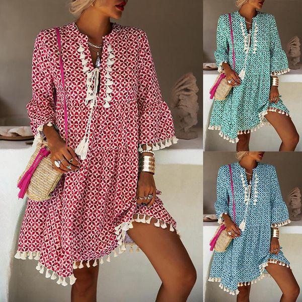 casual dresses 2021 spring and autumn products women's floral three-quarter sleeves tasseled v-neck loose dress, Black;gray
casual dresses 2021 spring and autumn products women's floral three-quarter sleeves tasseled v-neck loose dress, Black;gray