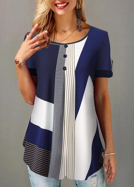 women's blouses & shirts summer women loose casual printed round neck short sleeves plus size blouse, White
women's blouses & shirts summer women loose casual printed round neck short sleeves plus size blouse, White