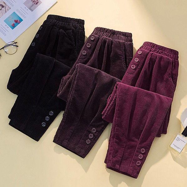 women's pants & capris corduroy 2021 band autumn winter warm plus size casual vintage loose trousers female, Black;white
women's pants & capris corduroy 2021 band autumn winter warm plus size casual vintage loose trousers female, Black;white