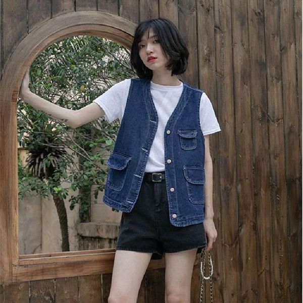 streetwear denim vest jacket women 2021 spring summer korean fashion casual pockets single breasted v neck blue jeans gilet c101 women', Black;white
streetwear denim vest jacket women 2021 spring summer korean fashion casual pockets single breasted v neck blue jeans gilet c101 women', Black;white