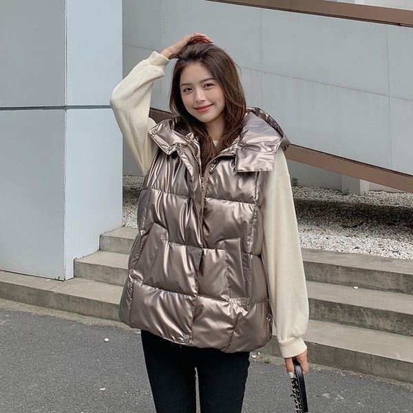 women's vests autumn winter women waistcoat vest 2021 casual solid sleeveless shiny fabric thick warm padded coat female, Black;white
women's vests autumn winter women waistcoat vest 2021 casual solid sleeveless shiny fabric thick warm padded coat female, Black;white
