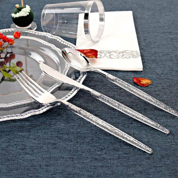 disposable dinnerware 85 pieces of party tableware transparent golden plastic tray set for wedding holiday event decoration
disposable dinnerware 85 pieces of party tableware transparent golden plastic tray set for wedding holiday event decoration