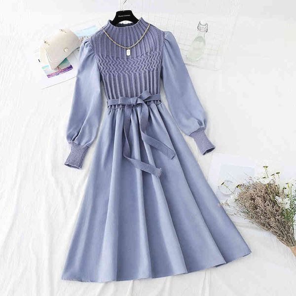 dresses elegant twist knitted patchwork corduroy women vintage lantern long sleeve lace-up pleated party with necklace, Black;gray
dresses elegant twist knitted patchwork corduroy women vintage lantern long sleeve lace-up pleated party with necklace, Black;gray