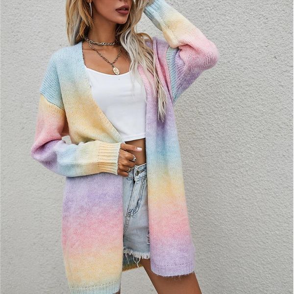 women rainbow iong sleeve womens sweaters y2k fashion autumn and winter tie dye mid length cardigan knitted jacket, White;black
women rainbow iong sleeve womens sweaters y2k fashion autumn and winter tie dye mid length cardigan knitted jacket, White;black