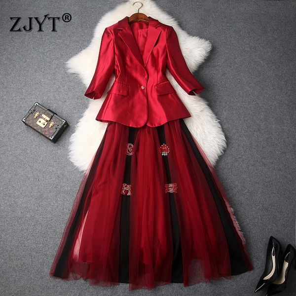 two piece dress spring autumn lady office suit women party outfit one button notched blazer with long mesh skirt 2 matching set, White
two piece dress spring autumn lady office suit women party outfit one button notched blazer with long mesh skirt 2 matching set, White