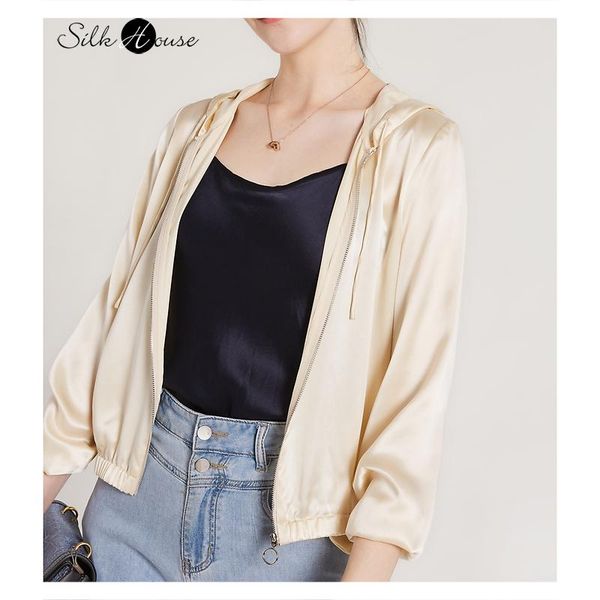 women's jackets silk satin hooded long sleeve cardigan design sense mulberry short coat jacket 2021 fashion, Black;brown
women's jackets silk satin hooded long sleeve cardigan design sense mulberry short coat jacket 2021 fashion, Black;brown