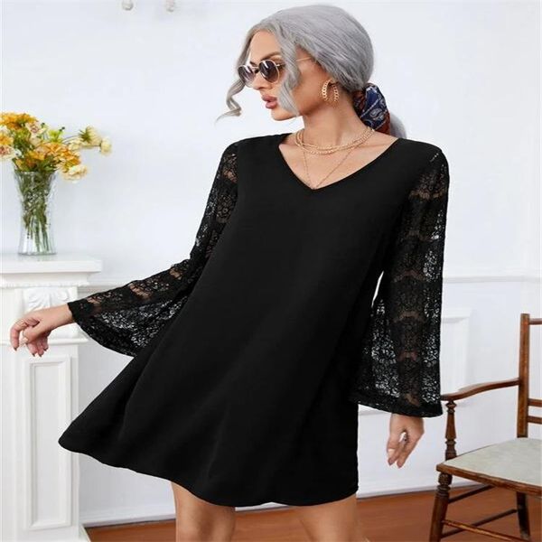 casual dresses lace sleeve mini dress v-neck boho beach autumn women clothing 2021, Black;gray
casual dresses lace sleeve mini dress v-neck boho beach autumn women clothing 2021, Black;gray