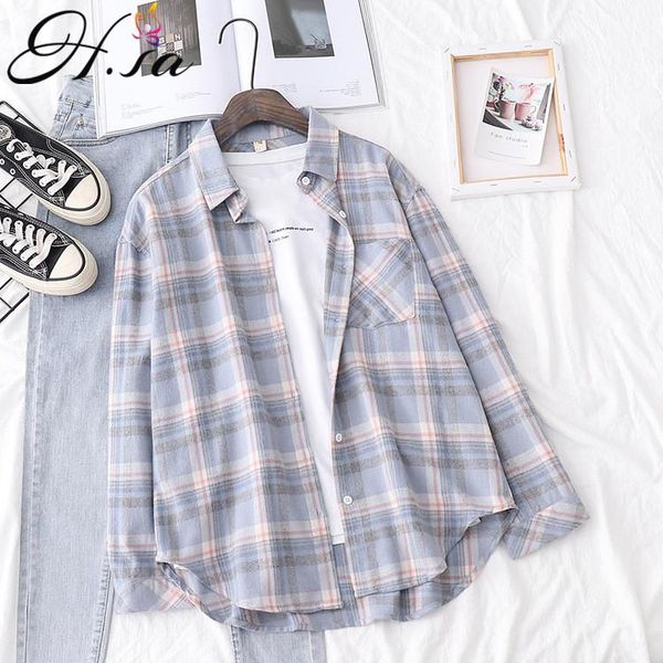 women's blouses & shirts hsa women spring casual plaid long sleeve turn down collar button up loose pink blue korean chic blouse, White
women's blouses & shirts hsa women spring casual plaid long sleeve turn down collar button up loose pink blue korean chic blouse, White