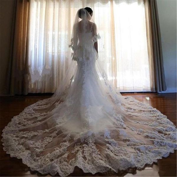 bridal veils two layers wedding 3 meters long cathedral length lace appliqued real image tulle veil with combs, Black
bridal veils two layers wedding 3 meters long cathedral length lace appliqued real image tulle veil with combs, Black
