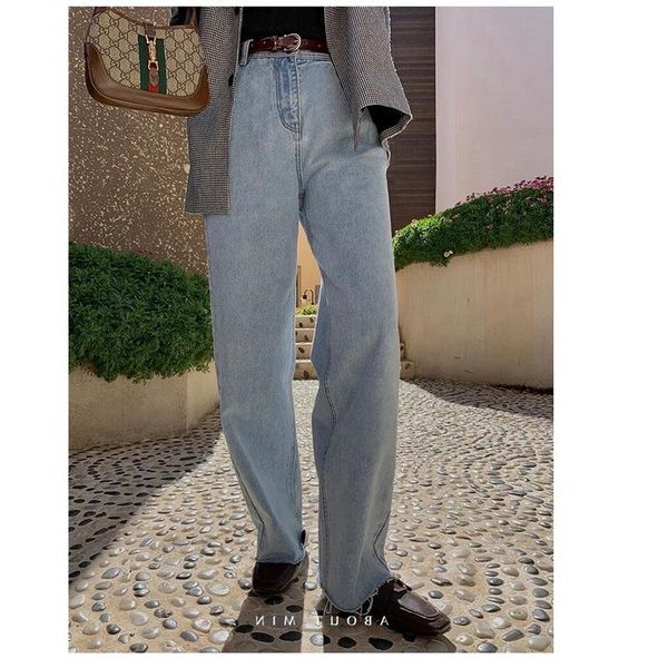 women's jeans meat-covered skinny simple high waist straight loose floor pants, Blue
women's jeans meat-covered skinny simple high waist straight loose floor pants, Blue