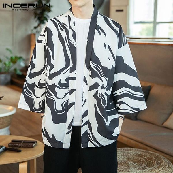 men's casual shirts incerun 2021 vintage men printed shirt 3/4 sleeve streetwear open stitch cardigan japanese kimono harajuku s-3xl, White;black
men's casual shirts incerun 2021 vintage men printed shirt 3/4 sleeve streetwear open stitch cardigan japanese kimono harajuku s-3xl, White;black