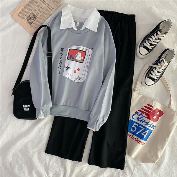 women's pants & capris 2 pieces set women clothes aesthetic tracksuit autumn sweatshirt and wide leg long sleeve outfits egirl harajuku, Black;white
women's pants & capris 2 pieces set women clothes aesthetic tracksuit autumn sweatshirt and wide leg long sleeve outfits egirl harajuku, Black;white