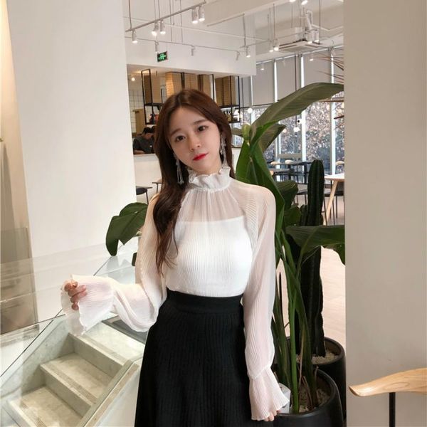 women's blouses & shirts clothing spring autumn perspective chiffon blouse fashion brand ruffles collar long sleeve basic, White
women's blouses & shirts clothing spring autumn perspective chiffon blouse fashion brand ruffles collar long sleeve basic, White