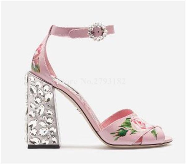 women luxurious fashion open toe pink flowers printed chunky heel sandals ankle strap crystal thick high dress, Black
women luxurious fashion open toe pink flowers printed chunky heel sandals ankle strap crystal thick high dress, Black