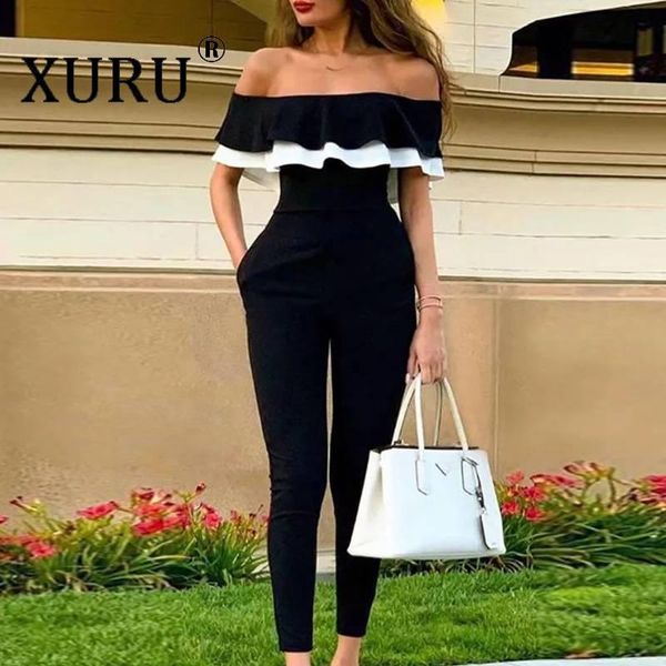 women's jumpsuits & rompers xuru off shoulder slim short sleeve ruffled jumpsuit 2021 spring women, Black;white
women's jumpsuits & rompers xuru off shoulder slim short sleeve ruffled jumpsuit 2021 spring women, Black;white