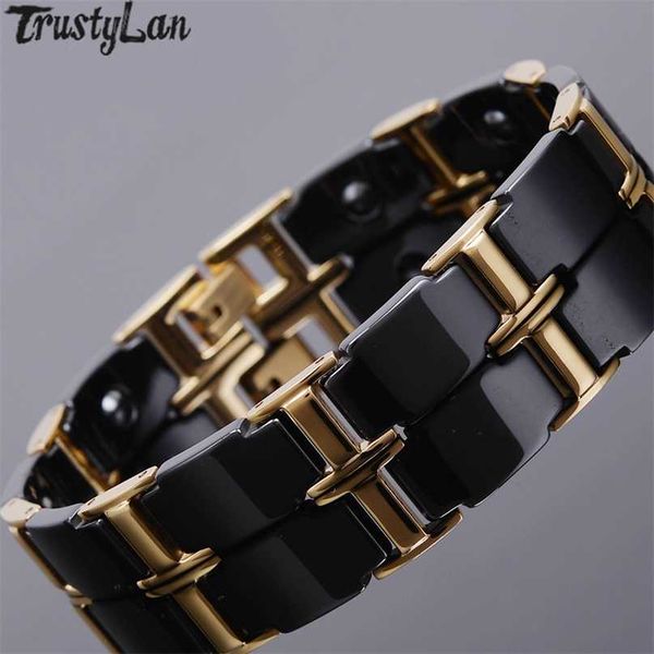 gold color polished stainless steel women bracelets for men luxury ceramic health care energy magnetic man bracelet male female 211124, Black
gold color polished stainless steel women bracelets for men luxury ceramic health care energy magnetic man bracelet male female 211124, Black