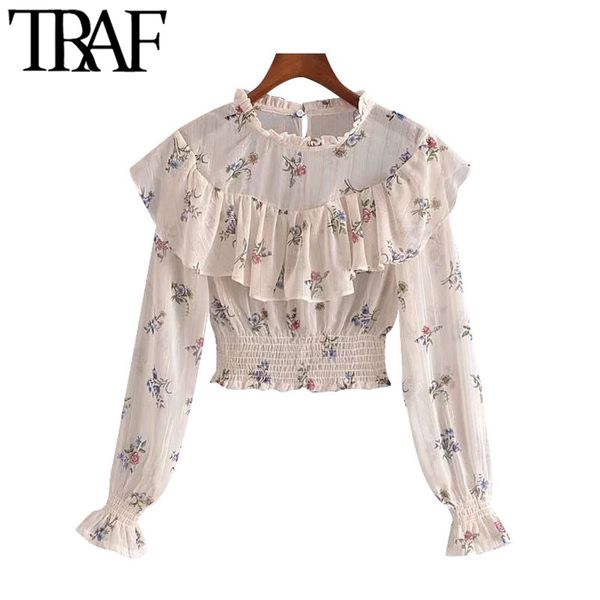 traf women fashion floral print ruffled cropped blouses vintage long sleeve smocked hem female shirts blusas chic 210415, White
traf women fashion floral print ruffled cropped blouses vintage long sleeve smocked hem female shirts blusas chic 210415, White