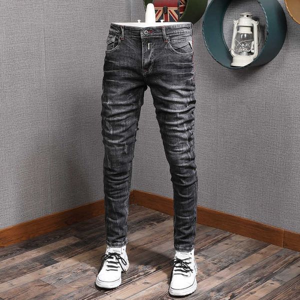 italian style fashion men jeans retro black gray elastic cotton ripped for vintage designer slim fit denim pants homme o8wx, Blue
italian style fashion men jeans retro black gray elastic cotton ripped for vintage designer slim fit denim pants homme o8wx, Blue