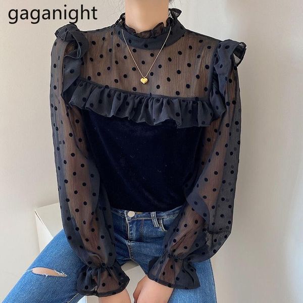 gaganight transparent women polka dot vintage shirt long sleeve chic korean fashion ol blouse 2021 spring blusas thin women's blouses, White 
gaganight transparent women polka dot vintage shirt long sleeve chic korean fashion ol blouse 2021 spring blusas thin women's blouses, White