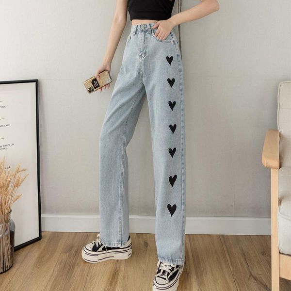 high waist wide leg fun heart printing slim jeans 2021 korean style loose and cute aesthetic fashion all match women's, Blue
high waist wide leg fun heart printing slim jeans 2021 korean style loose and cute aesthetic fashion all match women's, Blue