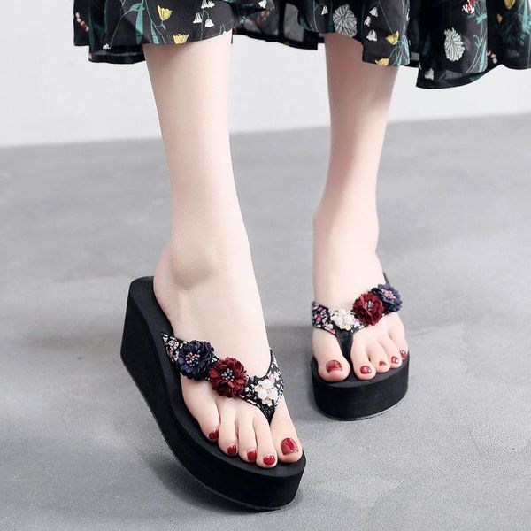 summer flower ladies flip-flops anti-slip thick-soled sandals slippers wear holiday beach shoes 3cm 6cm high-heeled, Black
summer flower ladies flip-flops anti-slip thick-soled sandals slippers wear holiday beach shoes 3cm 6cm high-heeled, Black