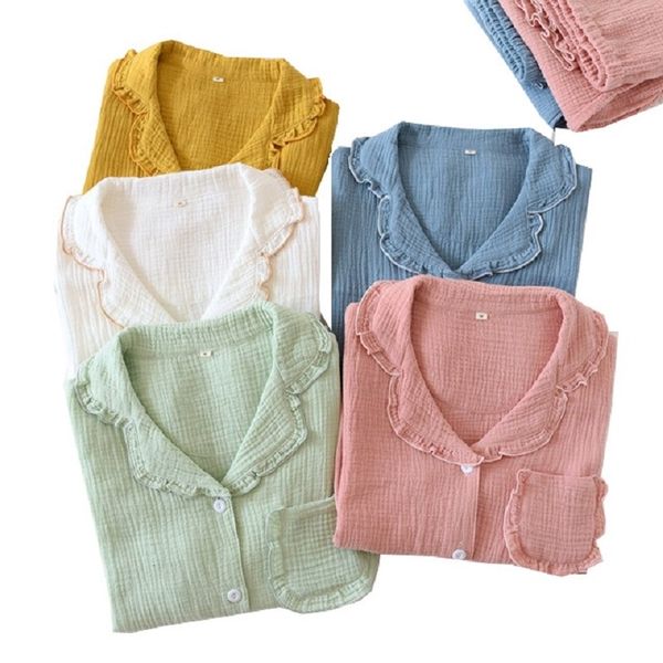 women's sleepwear spring autumn solid color pajama set women soft gauze cotton full-sleeve 2pcs macaron turn-down collar household, Black;red
women's sleepwear spring autumn solid color pajama set women soft gauze cotton full-sleeve 2pcs macaron turn-down collar household, Black;red