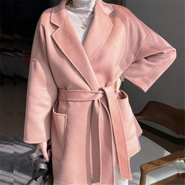 women's wool & blends pure coat for women winter loose waist retro belt double-sided female woolen water ripple temperament jacket, Black
women's wool & blends pure coat for women winter loose waist retro belt double-sided female woolen water ripple temperament jacket, Black