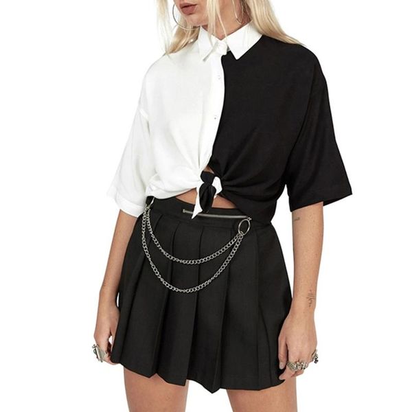 women's t-shirt women summer short sleeve lapel button white black contrast color patchwork crop harajuku tie knot front loose blous
women's t-shirt women summer short sleeve lapel button white black contrast color patchwork crop harajuku tie knot front loose blous