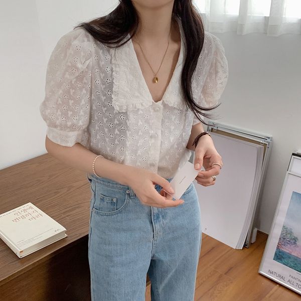 dress fresh delicate hollow out chic gentle women sweet ol embroidery jacquard summer lapel sleeve shirt, White
dress fresh delicate hollow out chic gentle women sweet ol embroidery jacquard summer lapel sleeve shirt, White