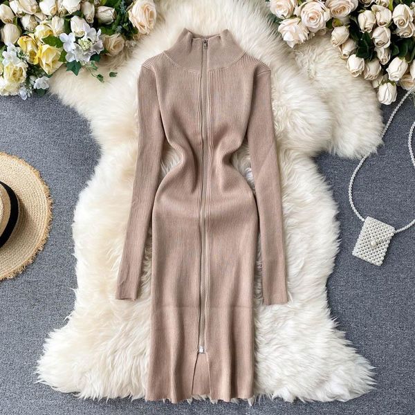 casual dresses women bodycon dress 2021 autumn winter long sleeve zipper stand collar sweater ladies vintage knit robe, Black;gray
casual dresses women bodycon dress 2021 autumn winter long sleeve zipper stand collar sweater ladies vintage knit robe, Black;gray