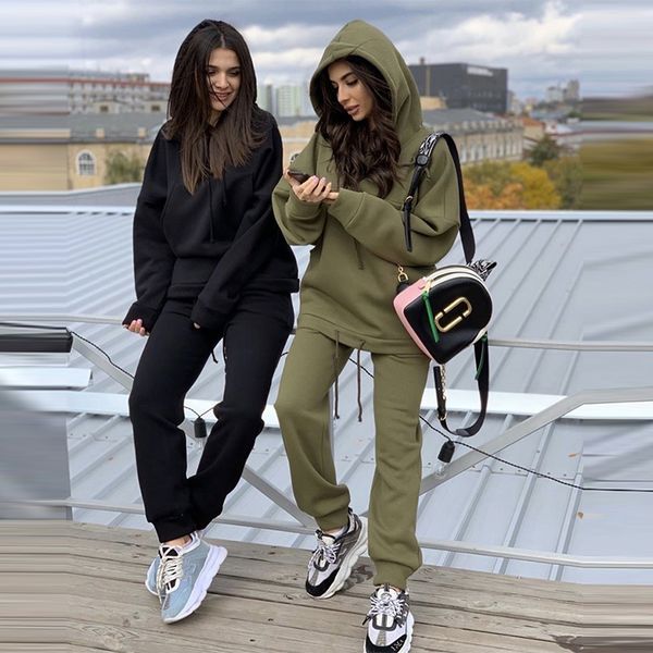 women tracksuit pullovers and pants 2021 autumn winter leisure hoodies set solid color elastic waist long trousers outfits, White
women tracksuit pullovers and pants 2021 autumn winter leisure hoodies set solid color elastic waist long trousers outfits, White